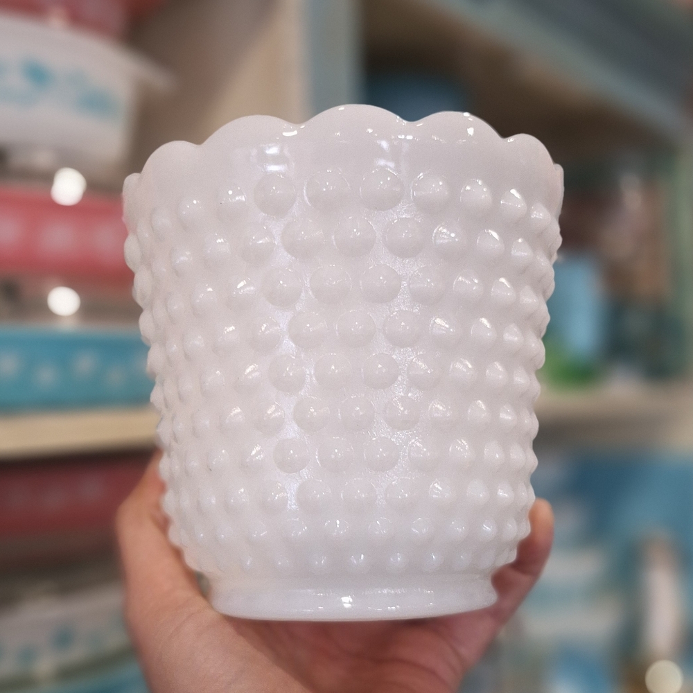 Fire King Oven Ware Milk Glass Hobnail Vase, Vintage Milk Glass Vase, Container